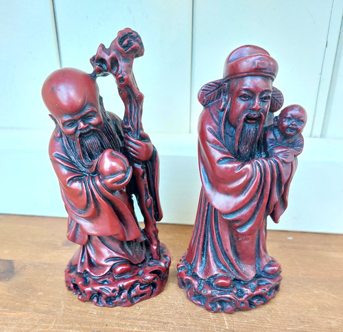 Dark red resin chinese gods - resin,